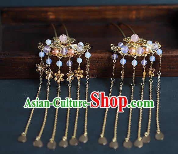 Chinese Ancient Bride Golden Tassel Hair Sticks Traditional Wedding Hair Accessories Hanfu Hairpins Chinese Ancient Bride Golden Tassel Hair Sticks Traditional Wedding Hair Accessories Hanfu Hairpins