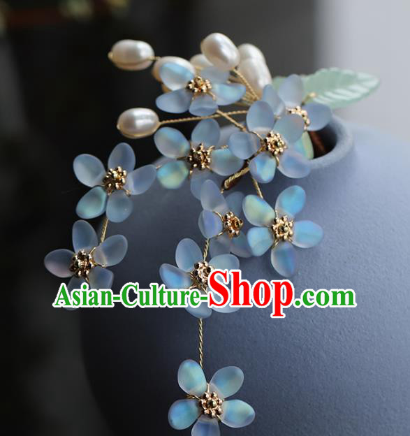 Chinese Traditional Hanfu Blue Flowers Hairpin Wedding Hair Accessories Ancient Bride Hair Stick Chinese Traditional Hanfu Blue Flowers Hairpin Wedding Hair Accessories Ancient Bride Hair Stick