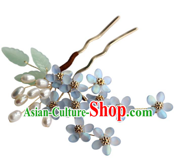 Chinese Traditional Hanfu Blue Flowers Hairpin Wedding Hair Accessories Ancient Bride Hair Stick Chinese Traditional Hanfu Blue Flowers Hairpin Wedding Hair Accessories Ancient Bride Hair Stick