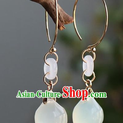 Handmade Chinese Ancient Bride Hsiuyen Jade Convallaria Earrings Jewelry Traditional Wedding Ear Accessories