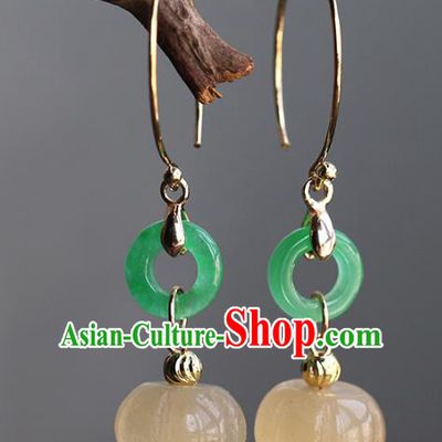 Handmade Chinese Ancient Bride Jade Pumpkin Earrings Jewelry Traditional Wedding Ear Accessories