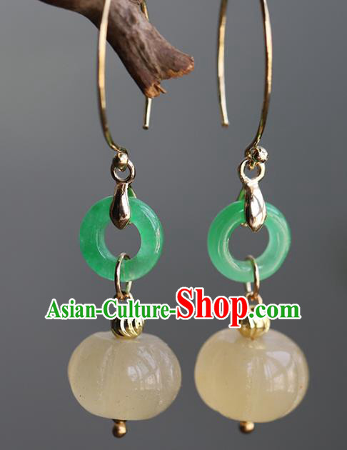 Handmade Chinese Ancient Bride Jade Pumpkin Earrings Jewelry Traditional Wedding Ear Accessories Handmade Chinese Ancient Bride Jade Pumpkin Earrings Jewelry Traditional Wedding Ear Accessories