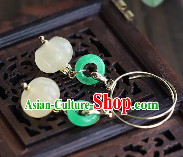 Handmade Chinese Ancient Bride Jade Pumpkin Earrings Jewelry Traditional Wedding Ear Accessories Handmade Chinese Ancient Bride Jade Pumpkin Earrings Jewelry Traditional Wedding Ear Accessories