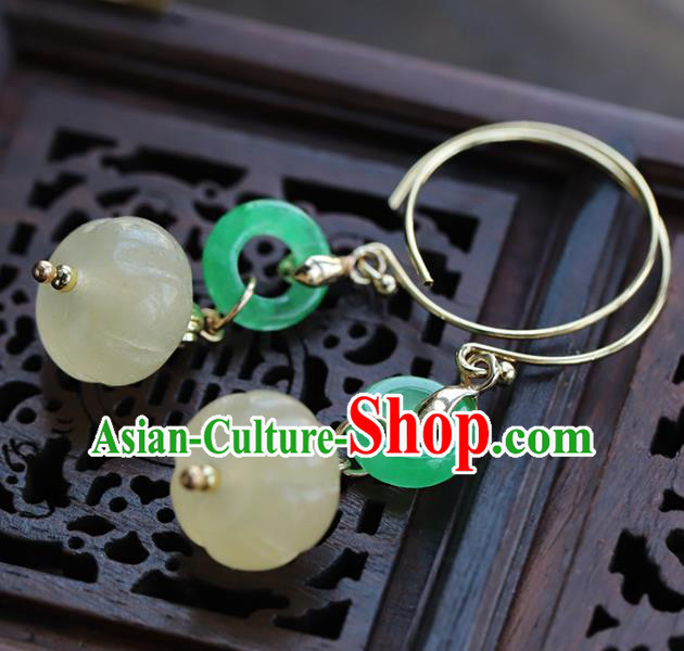Handmade Chinese Ancient Bride Jade Pumpkin Earrings Jewelry Traditional Wedding Ear Accessories Handmade Chinese Ancient Bride Jade Pumpkin Earrings Jewelry Traditional Wedding Ear Accessories