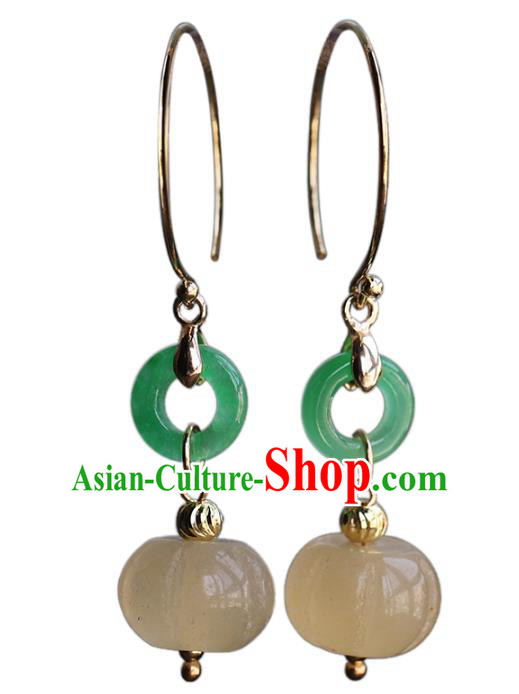 Handmade Chinese Ancient Bride Jade Pumpkin Earrings Jewelry Traditional Wedding Ear Accessories Handmade Chinese Ancient Bride Jade Pumpkin Earrings Jewelry Traditional Wedding Ear Accessories