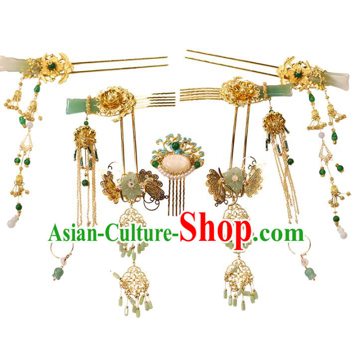 Traditional China Ancient Bride Hade Hairpins Wedding Hair Ornament Handmade Hair Comb Full Set Traditional China Ancient Bride Hade Hairpins Wedding Hair Ornament Handmade Hair Comb Full Set