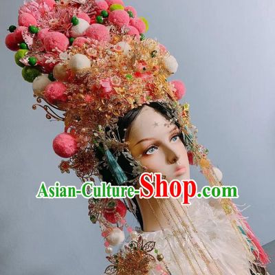 Top Court Handmade Halloween Queen Stage Show Hair Ornament Baroque Wedding Deluxe Headdress Bride Pink Phoenix Coronet