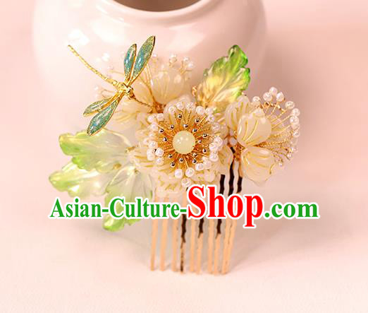 Chinese Traditional Hanfu Dragonfly Flower Hair Comb Wedding Hair Accessories Ancient Bride Hairpin Chinese Traditional Hanfu Dragonfly Flower Hair Comb Wedding Hair Accessories Ancient Bride Hairpin