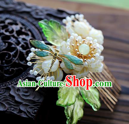 Chinese Traditional Hanfu Dragonfly Flower Hair Comb Wedding Hair Accessories Ancient Bride Hairpin Chinese Traditional Hanfu Dragonfly Flower Hair Comb Wedding Hair Accessories Ancient Bride Hairpin