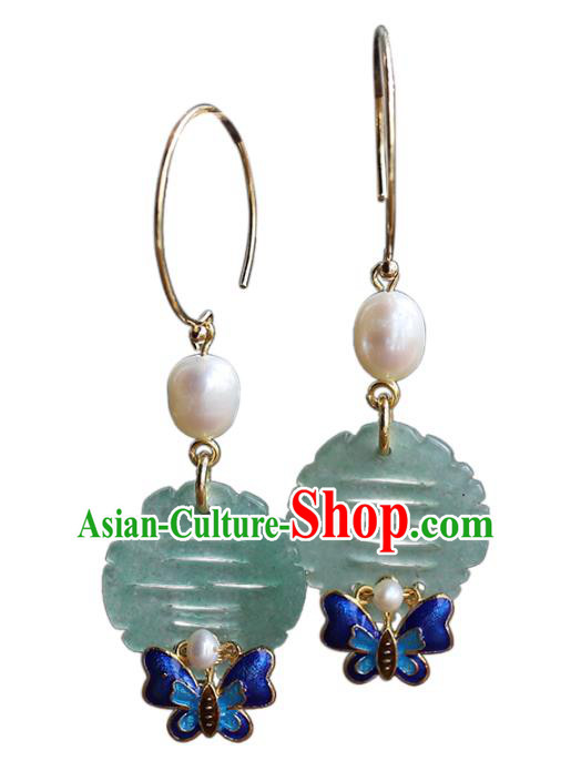Handmade Chinese Ancient Bride Jade Earrings Jewelry Traditional Wedding Blueing Butterfly Ear Accessories Handmade Chinese Ancient Bride Jade Earrings Jewelry Traditional Wedding Blueing Butterfly Ear Accessories