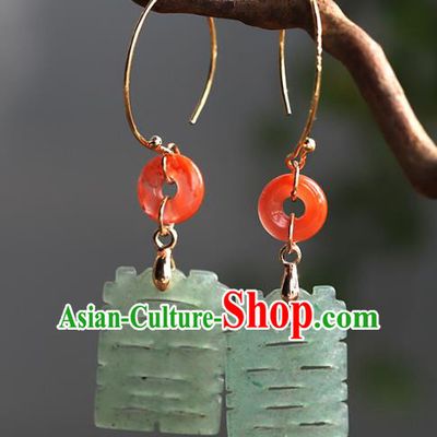 Handmade Chinese Traditional Wedding Jade Ear Accessories Ancient Bride Agate Earrings Jewelry