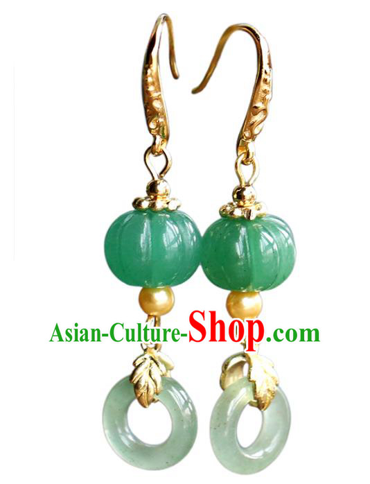 Handmade Chinese Traditional Wedding Jade Pumpkin Ear Accessories Ancient Qing Dynasty Earrings Jewelry Handmade Chinese Traditional Wedding Jade Pumpkin Ear Accessories Ancient Qing Dynasty Earrings Jewelry