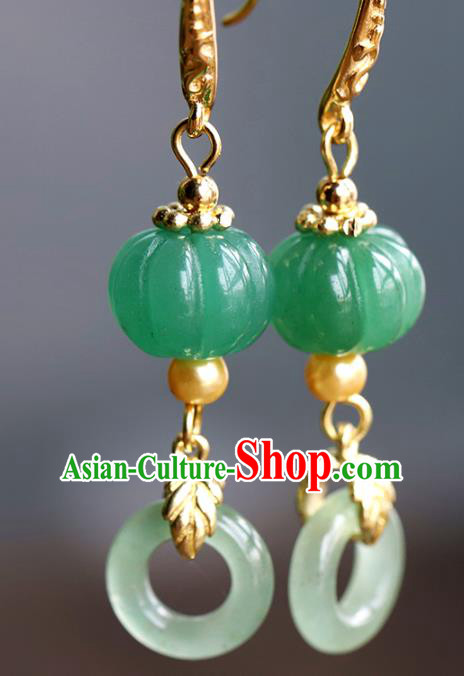 Handmade Chinese Traditional Wedding Jade Pumpkin Ear Accessories Ancient Qing Dynasty Earrings Jewelry Handmade Chinese Traditional Wedding Jade Pumpkin Ear Accessories Ancient Qing Dynasty Earrings Jewelry