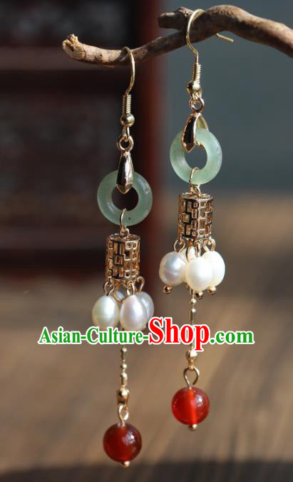 Handmade Chinese Ancient Bride Aventurine Earrings Jewelry Traditional Wedding Golden Ear Accessories Handmade Chinese Ancient Bride Aventurine Earrings Jewelry Traditional Wedding Golden Ear Accessories