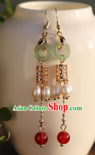 Handmade Chinese Ancient Bride Aventurine Earrings Jewelry Traditional Wedding Golden Ear Accessories Handmade Chinese Ancient Bride Aventurine Earrings Jewelry Traditional Wedding Golden Ear Accessories