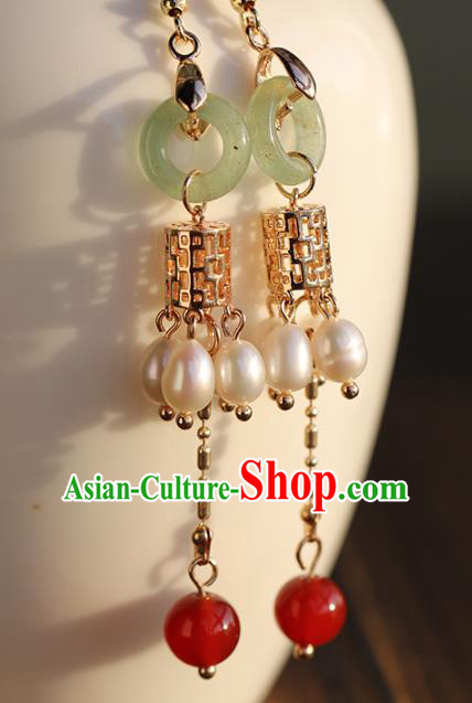 Handmade Chinese Ancient Bride Aventurine Earrings Jewelry Traditional Wedding Golden Ear Accessories Handmade Chinese Ancient Bride Aventurine Earrings Jewelry Traditional Wedding Golden Ear Accessories
