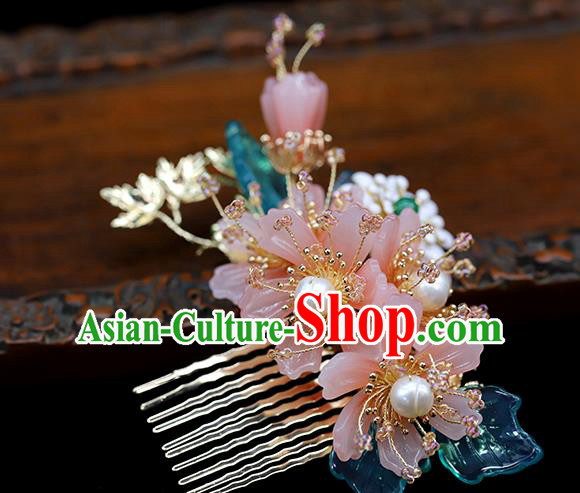 Chinese Traditional Hanfu Pink Flowers Hair Comb Wedding Hair Accessories Ancient Bride Hairpin Chinese Traditional Hanfu Pink Flowers Hair Comb Wedding Hair Accessories Ancient Bride Hairpin