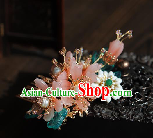 Chinese Traditional Hanfu Pink Flowers Hair Comb Wedding Hair Accessories Ancient Bride Hairpin Chinese Traditional Hanfu Pink Flowers Hair Comb Wedding Hair Accessories Ancient Bride Hairpin