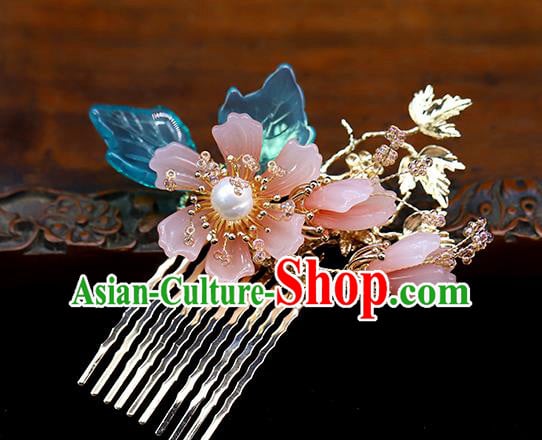 Chinese Wedding Hair Accessories Ancient Bride Hairpin Traditional Hanfu Pink Flowers Hair Comb Chinese Wedding Hair Accessories Ancient Bride Hairpin Traditional Hanfu Pink Flowers Hair Comb