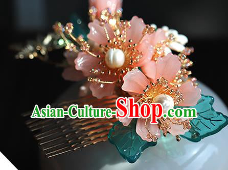Chinese Wedding Hair Accessories Ancient Bride Hairpin Traditional Hanfu Pink Flowers Hair Comb Chinese Wedding Hair Accessories Ancient Bride Hairpin Traditional Hanfu Pink Flowers Hair Comb