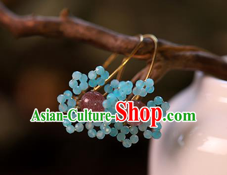Handmade Chinese Ancient Bride Blue Beads Earrings Jewelry Traditional Wedding Amethyst Ear Accessories Handmade Chinese Ancient Bride Blue Beads Earrings Jewelry Traditional Wedding Amethyst Ear Accessories