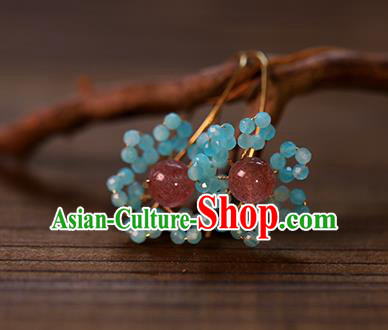 Handmade Chinese Ancient Bride Blue Beads Earrings Jewelry Traditional Wedding Amethyst Ear Accessories Handmade Chinese Ancient Bride Blue Beads Earrings Jewelry Traditional Wedding Amethyst Ear Accessories