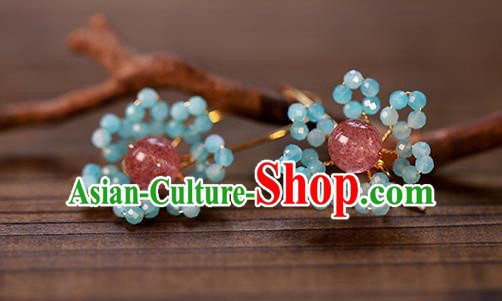 Handmade Chinese Ancient Bride Blue Beads Earrings Jewelry Traditional Wedding Amethyst Ear Accessories Handmade Chinese Ancient Bride Blue Beads Earrings Jewelry Traditional Wedding Amethyst Ear Accessories
