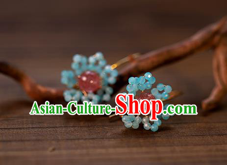 Handmade Chinese Ancient Bride Blue Beads Earrings Jewelry Traditional Wedding Amethyst Ear Accessories Handmade Chinese Ancient Bride Blue Beads Earrings Jewelry Traditional Wedding Amethyst Ear Accessories