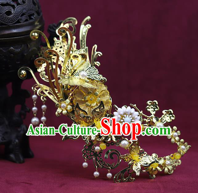 China Ancient Female Swordsman Golden Face Mask Traditional Drama Accessories China Ancient Female Swordsman Golden Face Mask Traditional Drama Accessories