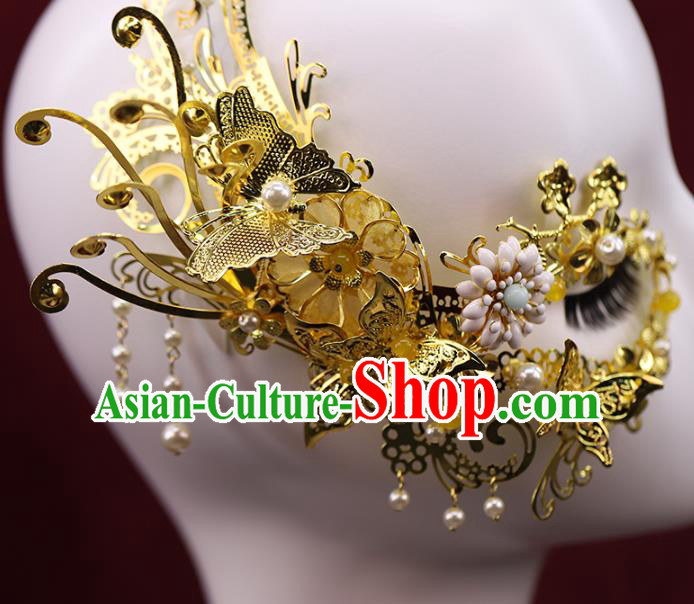China Ancient Female Swordsman Golden Face Mask Traditional Drama Accessories China Ancient Female Swordsman Golden Face Mask Traditional Drama Accessories
