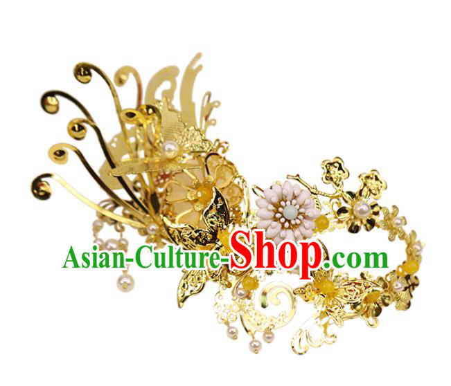 China Ancient Female Swordsman Golden Face Mask Traditional Drama Accessories China Ancient Female Swordsman Golden Face Mask Traditional Drama Accessories