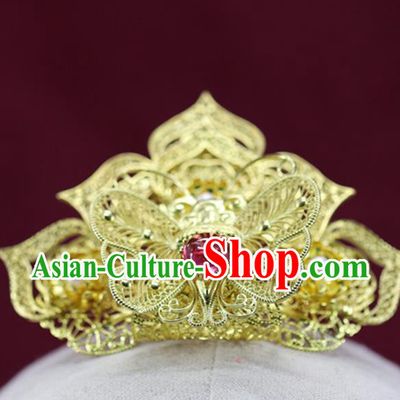 Chinese Traditional Wedding Hair Accessories Ancient Bride Hairpin Ming Dynasty Golden Butterfly Hair Crown