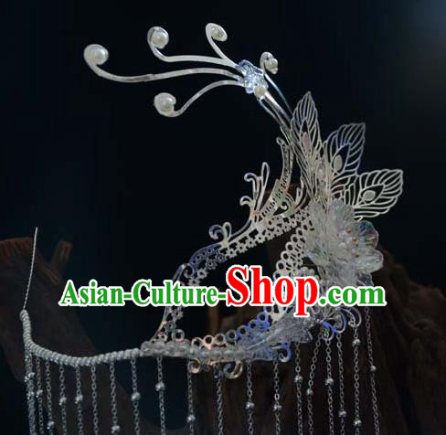 China Ancient Female Swordsman Argent Tassel Face Mask Traditional Drama Accessories China Ancient Female Swordsman Argent Tassel Face Mask Traditional Drama Accessories