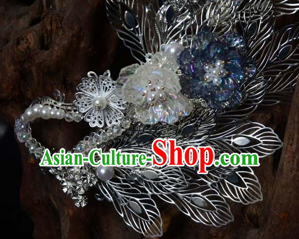 China Ancient Female Swordsman Argent Tassel Face Mask Traditional Drama Accessories China Ancient Female Swordsman Argent Tassel Face Mask Traditional Drama Accessories