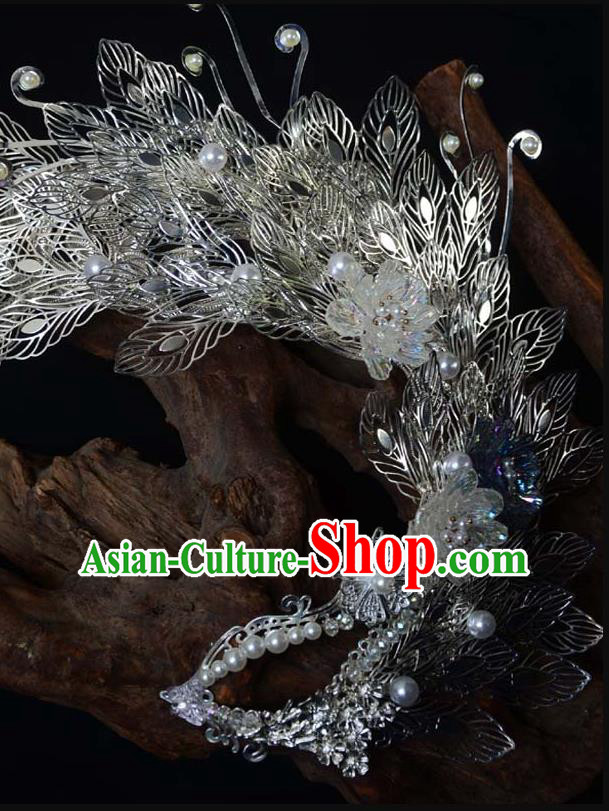 China Traditional Drama Accessories Ancient Female Swordsman Argent Face Mask