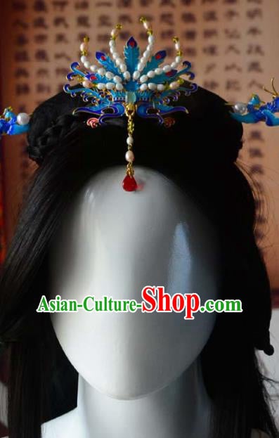 Chinese Traditional Blueing Phoenix Hair Crown Ancient Empress Pearls Hairpin Hanfu Hair Accessories Chinese Traditional Blueing Phoenix Hair Crown Ancient Empress Pearls Hairpin Hanfu Hair Accessories