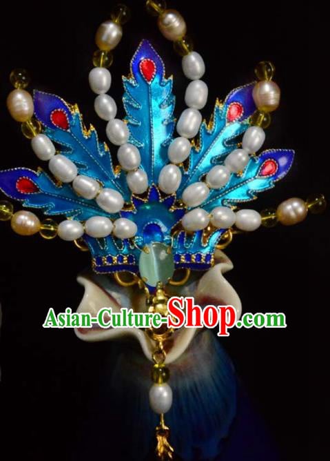 Chinese Traditional Blueing Phoenix Hair Crown Ancient Empress Pearls Hairpin Hanfu Hair Accessories Chinese Traditional Blueing Phoenix Hair Crown Ancient Empress Pearls Hairpin Hanfu Hair Accessories