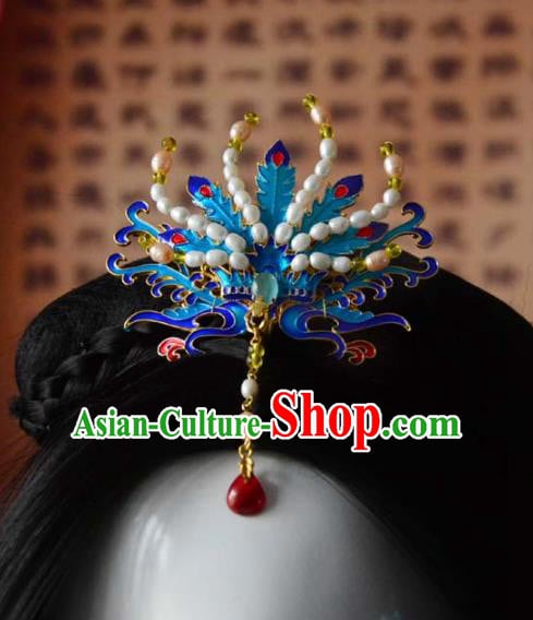 Chinese Traditional Blueing Phoenix Hair Crown Ancient Empress Pearls Hairpin Hanfu Hair Accessories Chinese Traditional Blueing Phoenix Hair Crown Ancient Empress Pearls Hairpin Hanfu Hair Accessories