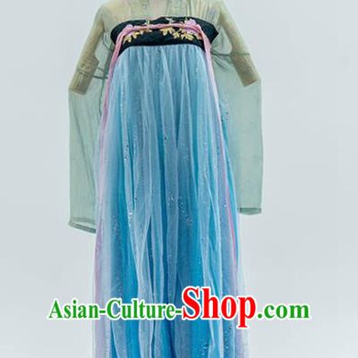 China Traditional Costumes Tang Dynasty Imperial Princess Historical Clothing Ancient Court Lady Blue Hanfu Dress