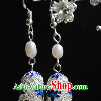 Handmade Chinese Traditional Blueing Lotus Ear Accessories Ancient Princess Argent Earrings Jewelry
