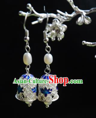 Handmade Chinese Traditional Blueing Lotus Ear Accessories Ancient Princess Argent Earrings Jewelry Handmade Chinese Traditional Blueing Lotus Ear Accessories Ancient Princess Argent Earrings Jewelry