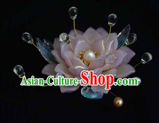 Chinese Traditional Pink Lotus Hair Crown Hanfu Hair Accessories Ancient Empress Hairpin Chinese Traditional Pink Lotus Hair Crown Hanfu Hair Accessories Ancient Empress Hairpin
