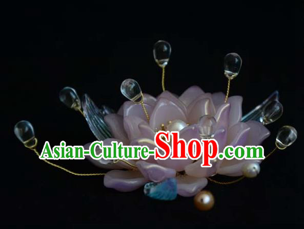 Chinese Traditional Pink Lotus Hair Crown Hanfu Hair Accessories Ancient Empress Hairpin Chinese Traditional Pink Lotus Hair Crown Hanfu Hair Accessories Ancient Empress Hairpin