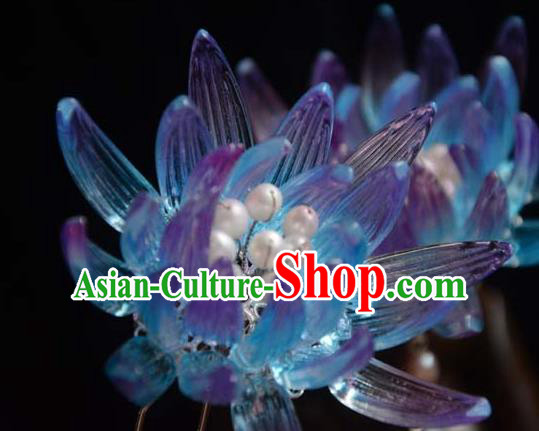 Chinese Ancient Empress Blue Epiphyllum Hairpin Traditional Hair Accessories Hanfu Hair Stick Chinese Ancient Empress Blue Epiphyllum Hairpin Traditional Hair Accessories Hanfu Hair Stick