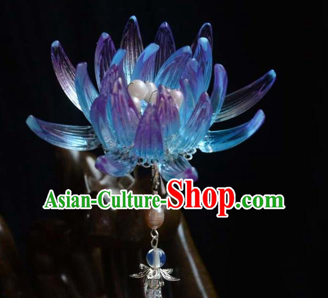 Chinese Ancient Empress Blue Epiphyllum Hairpin Traditional Hair Accessories Hanfu Hair Stick Chinese Ancient Empress Blue Epiphyllum Hairpin Traditional Hair Accessories Hanfu Hair Stick