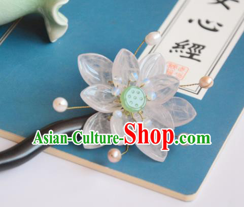 Chinese Ancient Princess Pink Lotus Hairpin Traditional Hair Accessories Hanfu Ebony Hair Stick Chinese Ancient Princess Pink Lotus Hairpin Traditional Hair Accessories Hanfu Ebony Hair Stick
