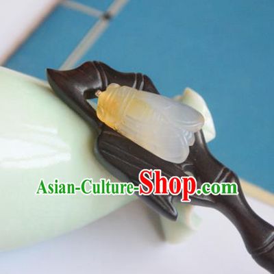 Chinese Hanfu Ebony Hair Stick Ancient Princess Jade Cicada Hairpin Traditional Hair Accessories