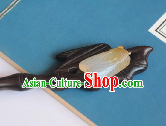 Chinese Hanfu Ebony Hair Stick Ancient Princess Jade Cicada Hairpin Traditional Hair Accessories