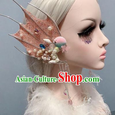 Top Handmade Stage Show Hair Ornament Baroque Princess Pink Fin Tassel Hair Sticks Cosplay Fairy Hair Accessories