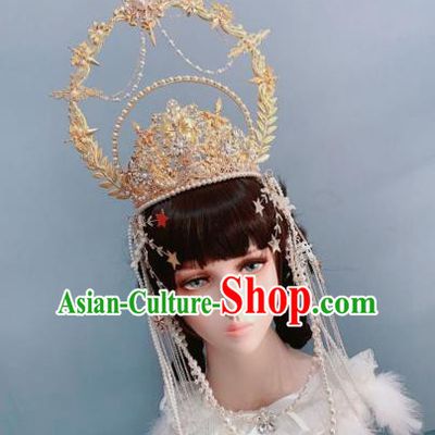 Europe Princess Golden Royal Crown Wedding Hair Accessories Handmade Goddess Headwear